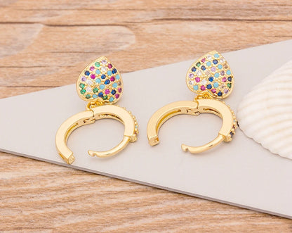New Fashion Classic Heart Cross Eyes Shape Gold Color Drop Earrings Multi-color Copper CZ Stones Jewelry Gift For Women Girls - Floq & Raman