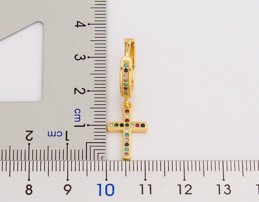 New Fashion Classic Heart Cross Eyes Shape Gold Color Drop Earrings Multi-color Copper CZ Stones Jewelry Gift For Women Girls - Floq & Raman