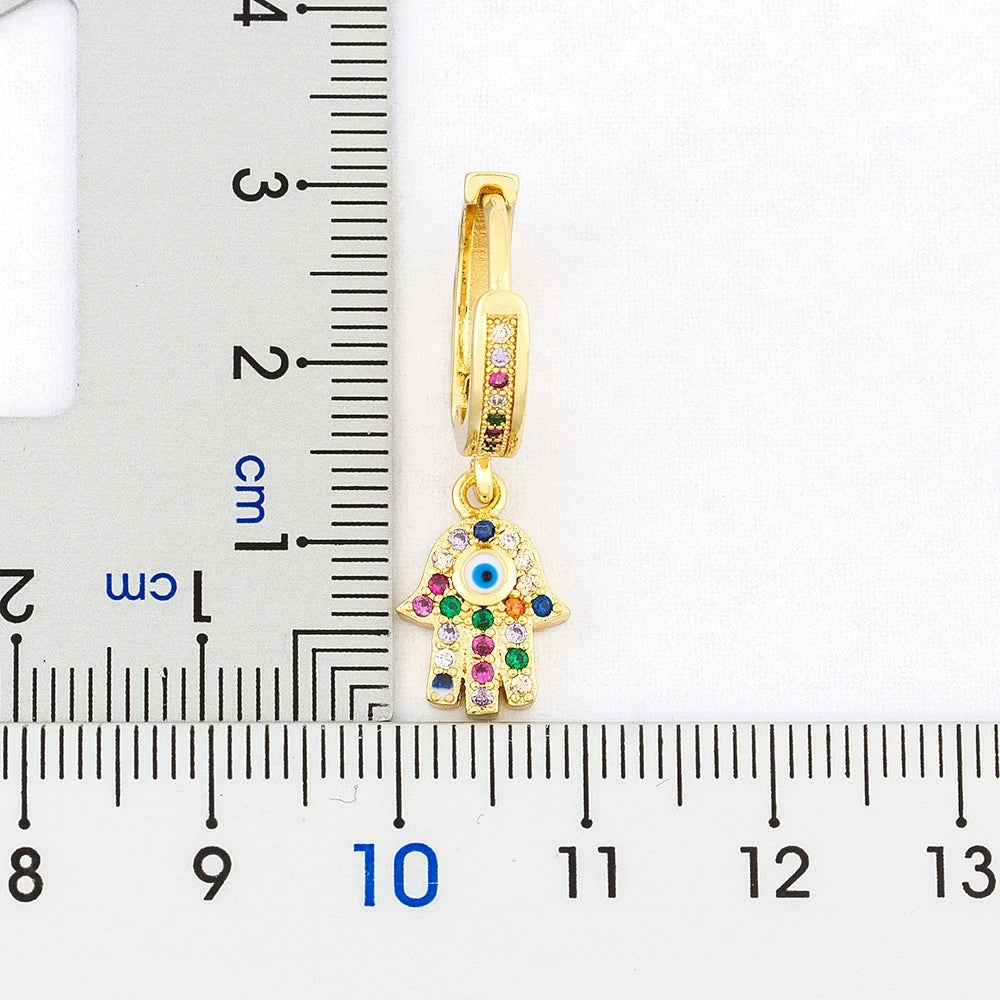 Charm Rainbow Copper Zircon Drop Earrings Fashion Palm Shape Pendant Earrings Crystal Jewelry Best New Year Gifts For Women - Floq & Raman