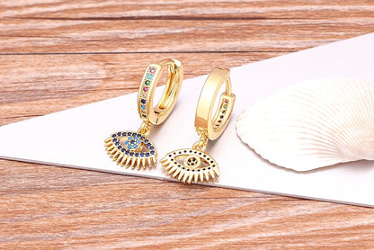 New Luxury Fashion Rhinestone 14 Styles Turkish Evil Eye Drop Earrings Elegant Blue Zircon Pendant Lucky Party Birthday Jewelry - Floq & Raman