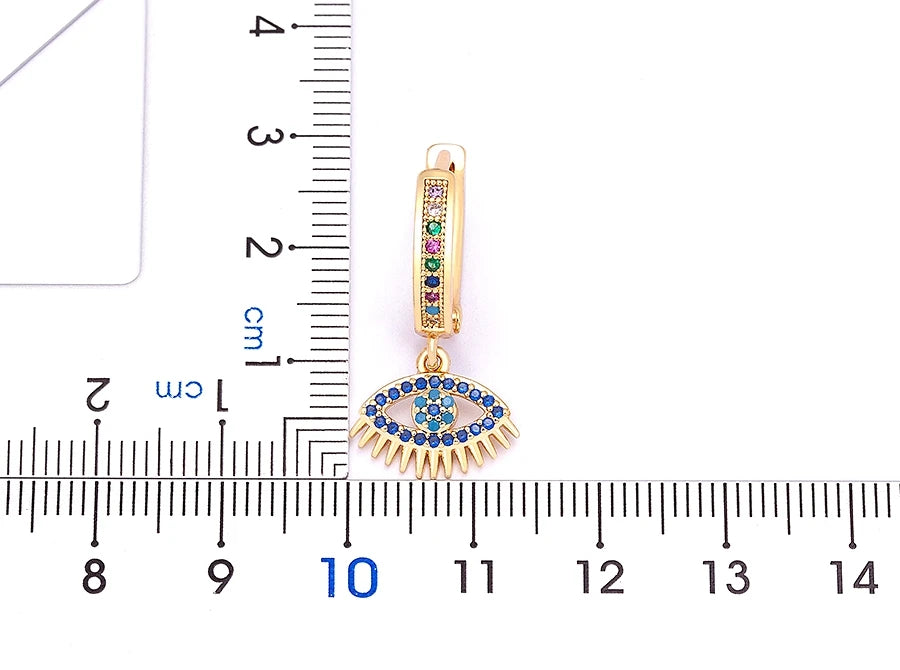 Trendy Bohemian Zircon Hollow Blue Evil Eye Hoop Earrings for Women Cute Unique Gold Color Crystal Drop Earrings Party Jewelry - Floq & Raman