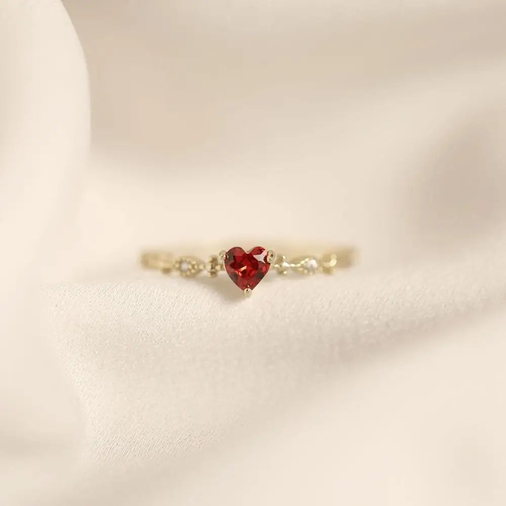 Simple Ruby Love Ring for Women – 14K Gold-Plated 925 Sterling Silver, Engagement & Party Jewelry - Floq & Raman