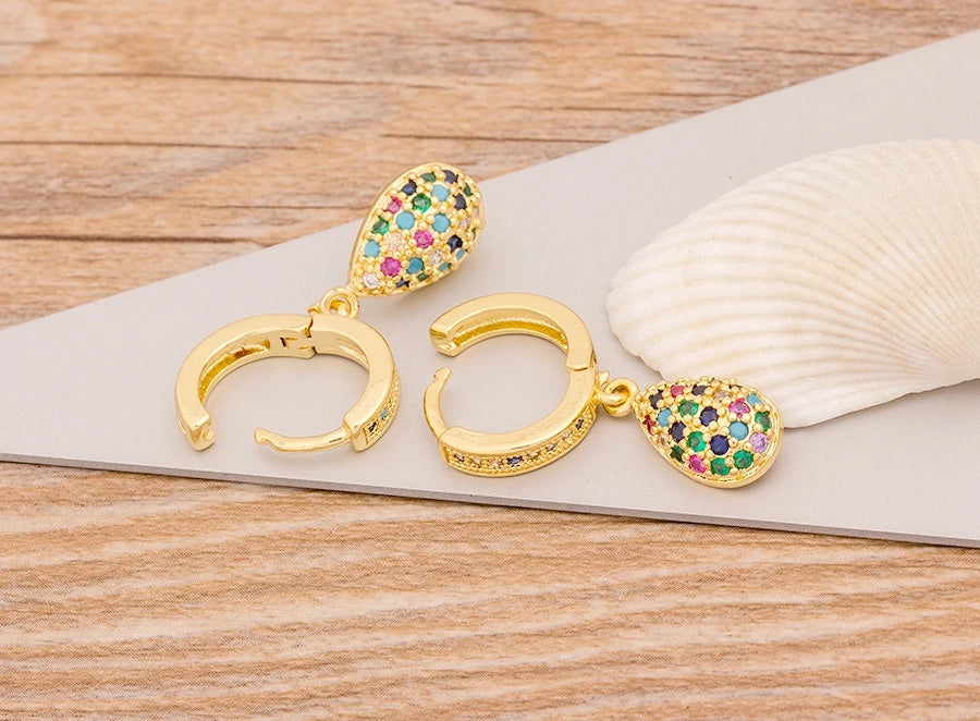 New Fashion Classic Heart Cross Eyes Shape Gold Color Drop Earrings Multi-color Copper CZ Stones Jewelry Gift For Women Girls - Floq & Raman