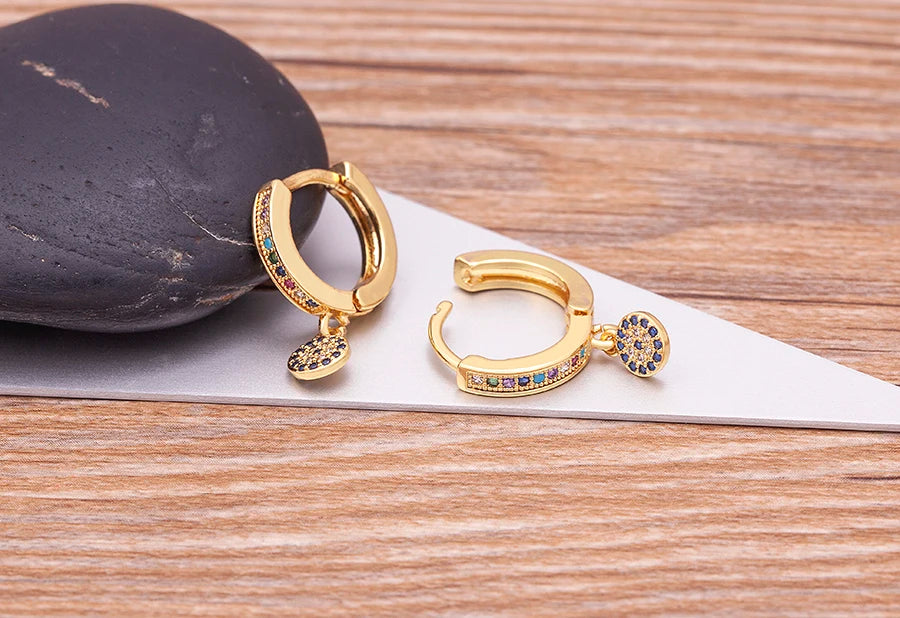 Trendy Bohemian Zircon Hollow Blue Evil Eye Hoop Earrings for Women Cute Unique Gold Color Crystal Drop Earrings Party Jewelry - Floq & Raman