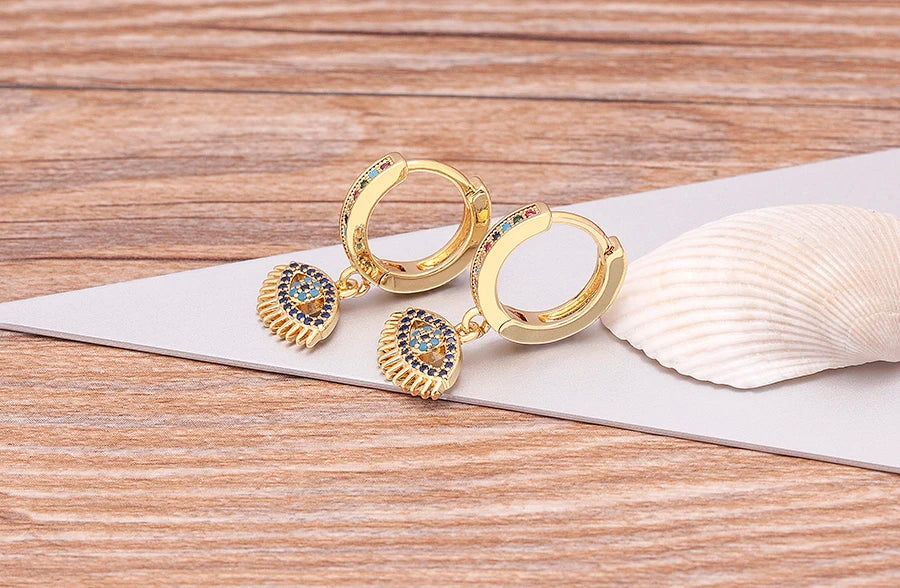 New Luxury Fashion Rhinestone 14 Styles Turkish Evil Eye Drop Earrings Elegant Blue Zircon Pendant Lucky Party Birthday Jewelry - Floq & Raman