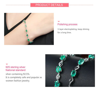 925 Sterling Silver Emerald Bracelet Chain For Women Fashion Jewelry Accessories - Floq & Raman