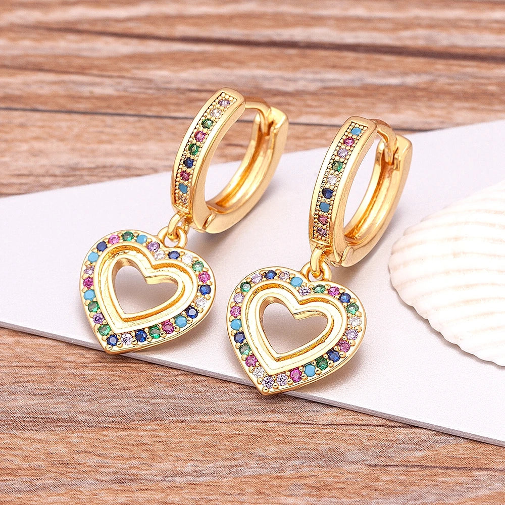 Trendy Bohemian Zircon Hollow Blue Evil Eye Hoop Earrings for Women Cute Unique Gold Color Crystal Drop Earrings Party Jewelry - Floq & Raman
