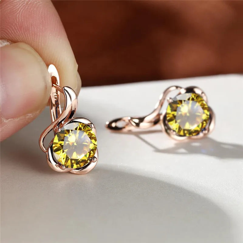 Mystic Rainbow Zircon Flower Earrings Multicolor Crystal Round Stone Hoop Earrings Rose Gold Color Engagement Earrings For Women - Floq & Raman