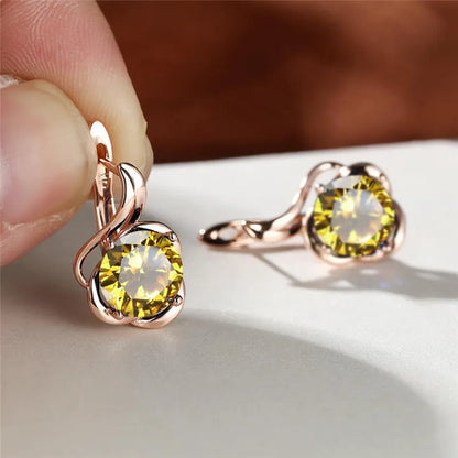 Mystic Rainbow Zircon Flower Earrings Multicolor Crystal Round Stone Hoop Earrings Rose Gold Color Engagement Earrings For Women - Floq & Raman