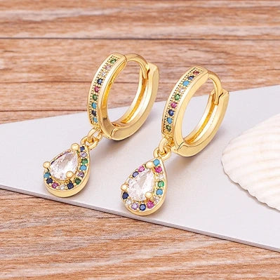 Trendy Bohemian Zircon Hollow Blue Evil Eye Hoop Earrings for Women Cute Unique Gold Color Crystal Drop Earrings Party Jewelry - Floq & Raman
