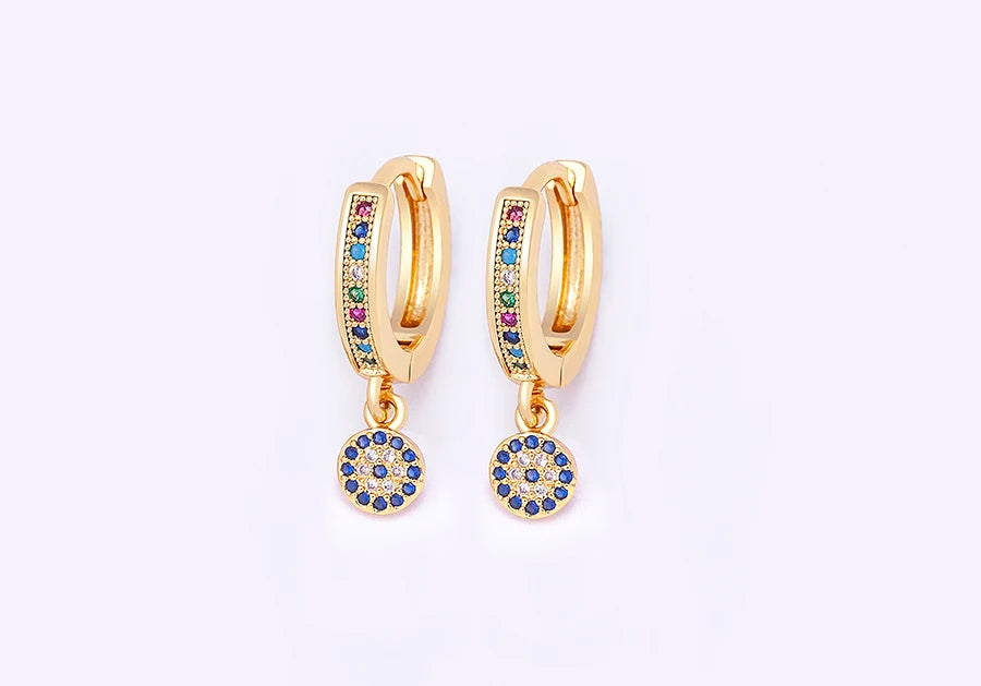 New Luxury Fashion Rhinestone 14 Styles Turkish Evil Eye Drop Earrings Elegant Blue Zircon Pendant Lucky Party Birthday Jewelry - Floq & Raman