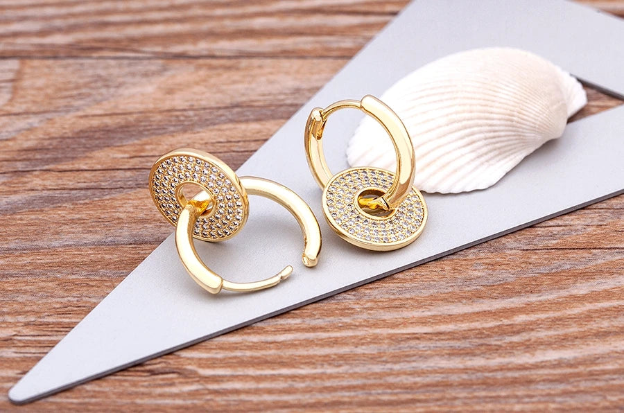 Classic Copper Zircon Ear Buckle for Women Trendy Gold Color Small Large Circle Hoop Earrings Punk Hip Hop Jewelry Accessories - Floq & Raman