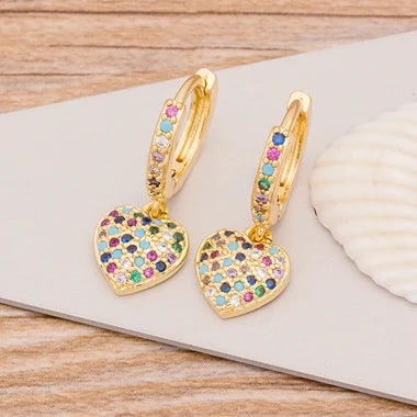 New Fashion Classic Heart Cross Eyes Shape Gold Color Drop Earrings Multi-color Copper CZ Stones Jewelry Gift For Women Girls - Floq & Raman