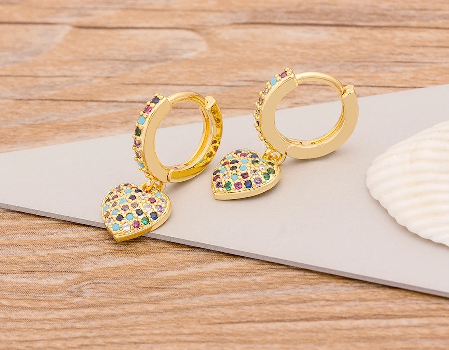 New Fashion Classic Heart Cross Eyes Shape Gold Color Drop Earrings Multi-color Copper CZ Stones Jewelry Gift For Women Girls - Floq & Raman