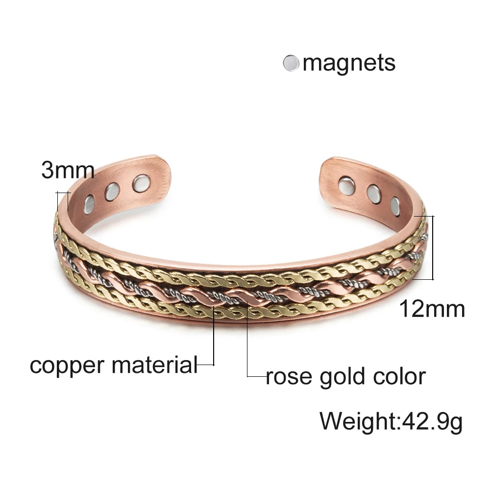 Twisted Pure Copper Magnetic Bracelet – Adjustable Cuff Bangle for Men & Women | Arthritis Pain Relief, Health & Energy Benefits - Floq & Raman