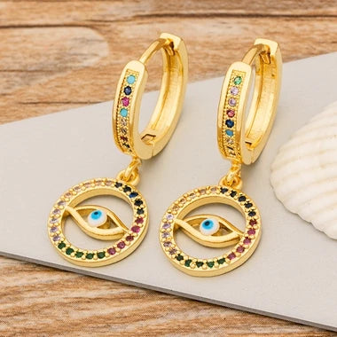 New Fashion Classic Heart Cross Eyes Shape Gold Color Drop Earrings Multi-color Copper CZ Stones Jewelry Gift For Women Girls - Floq & Raman