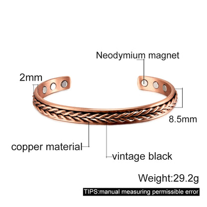 Twisted Pure Copper Magnetic Bracelet – Adjustable Cuff Bangle for Men & Women | Arthritis Pain Relief, Health & Energy Benefits - Floq & Raman