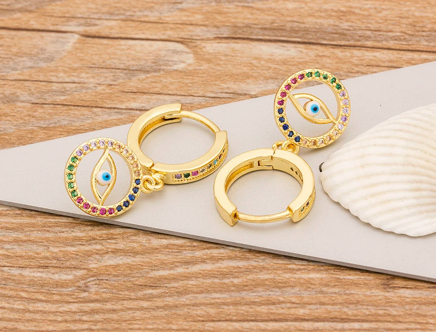 New Fashion Classic Heart Cross Eyes Shape Gold Color Drop Earrings Multi-color Copper CZ Stones Jewelry Gift For Women Girls - Floq & Raman