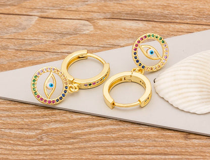 New Fashion Classic Heart Cross Eyes Shape Gold Color Drop Earrings Multi-color Copper CZ Stones Jewelry Gift For Women Girls - Floq & Raman