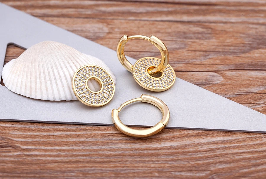 Classic Copper Zircon Ear Buckle for Women Trendy Gold Color Small Large Circle Hoop Earrings Punk Hip Hop Jewelry Accessories - Floq & Raman