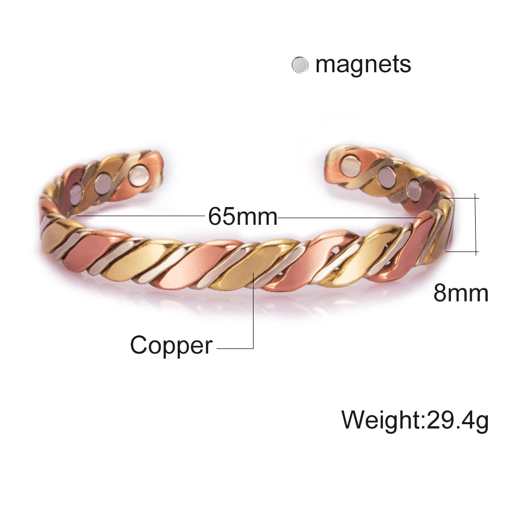 Twisted Pure Copper Magnetic Bracelet – Adjustable Cuff Bangle for Men & Women | Arthritis Pain Relief, Health & Energy Benefits - Floq & Raman