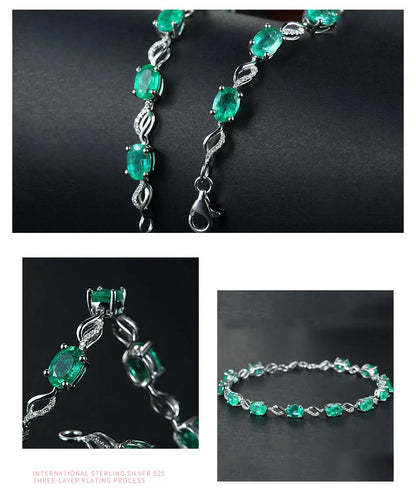 925 Sterling Silver Emerald Bracelet Chain For Women Fashion Jewelry Accessories - Floq & Raman