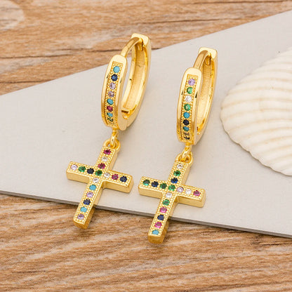 New Fashion Classic Heart Cross Eyes Shape Gold Color Drop Earrings Multi-color Copper CZ Stones Jewelry Gift For Women Girls - Floq & Raman