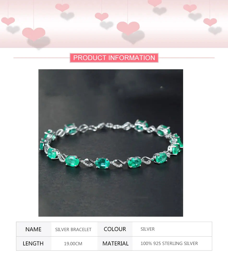 925 Sterling Silver Emerald Bracelet Chain For Women Fashion Jewelry Accessories - Floq & Raman