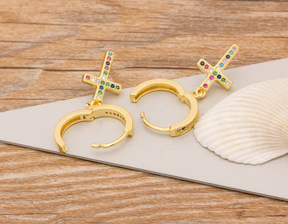 New Fashion Classic Heart Cross Eyes Shape Gold Color Drop Earrings Multi-color Copper CZ Stones Jewelry Gift For Women Girls - Floq & Raman