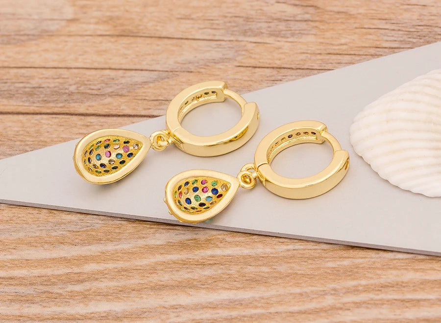 New Fashion Classic Heart Cross Eyes Shape Gold Color Drop Earrings Multi-color Copper CZ Stones Jewelry Gift For Women Girls - Floq & Raman