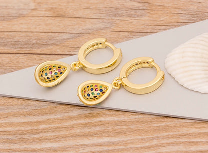 New Fashion Classic Heart Cross Eyes Shape Gold Color Drop Earrings Multi-color Copper CZ Stones Jewelry Gift For Women Girls - Floq & Raman