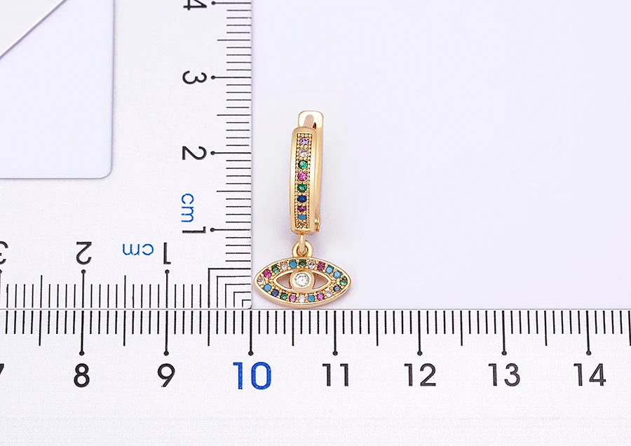 Trendy Bohemian Zircon Hollow Blue Evil Eye Hoop Earrings for Women Cute Unique Gold Color Crystal Drop Earrings Party Jewelry - Floq & Raman