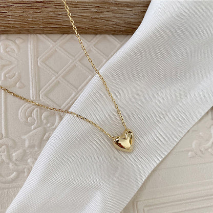 925 Sterling Silver Glossy Heart Pendant Plated 14K Gold Necklace Women Fashion Temperament Anniversary Jewelry - Floq & Raman