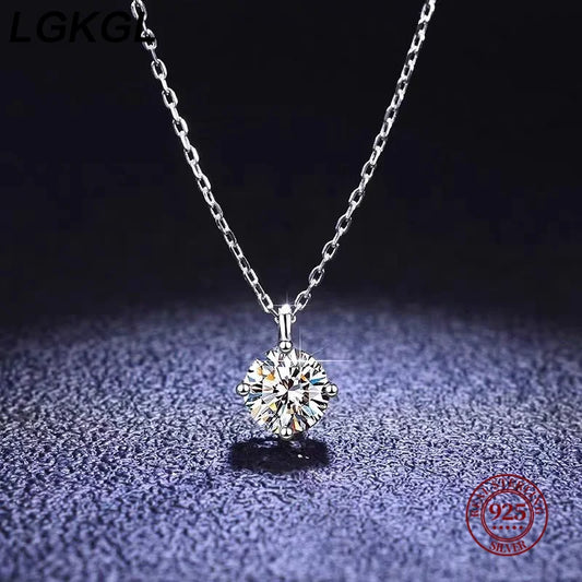925 sterling silver necklace plated 18K gold four claw single diamond super flash temperament Japan and South Korea light luxury - Floq & Raman