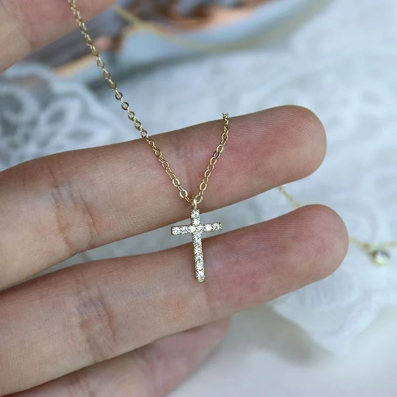 925 sterling silver cross necklace with 14k gold plated simple mini pendant clavicle chain versatile 2025 new style - Floq & Raman
