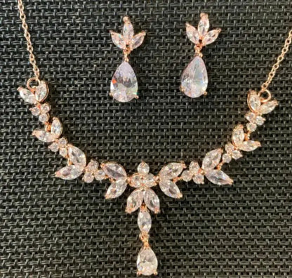 Emmaya Classic Cubic Zirconia Jewelry Set for Women | Elegant Necklace & Stud Earrings | Wedding & Party Accessories Gift - Floq & Raman