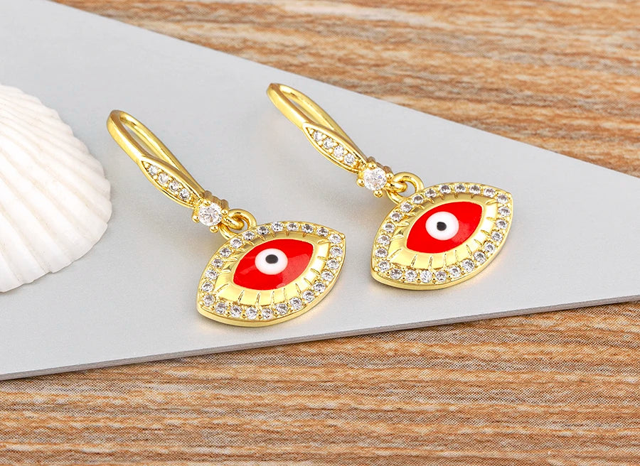 Nidin New Turkish Amulet Evil Eye Drop Earrings 4 Colors Lucky Charm Dangle Ear Hook Jewelry Birthday Wedding Gift Wholesale - Floq & Raman
