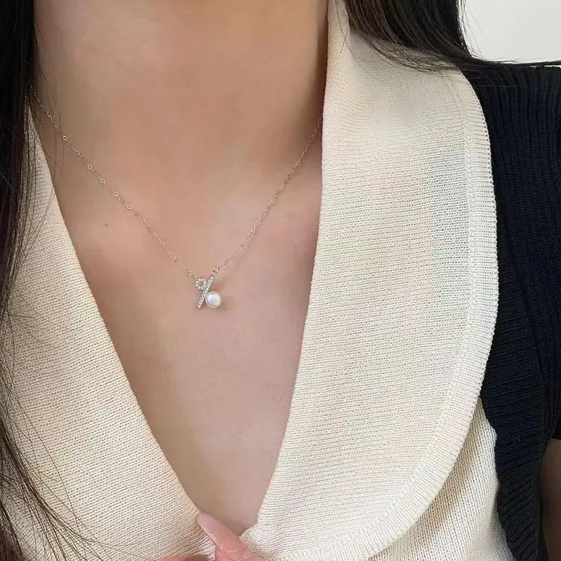 100% love s925 sterling silver percentage symbol necklace female special-interest Design shell pearls short pearl necklace - Floq & Raman