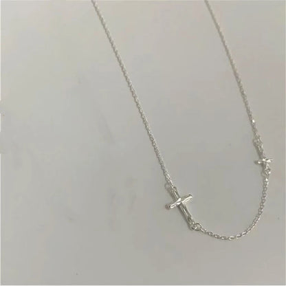 Ladies Cross Necklace S925 Sterling Silver Geometric Collar Chain Exquisite and Small Foldable Necklace Wedding Jewelry - Floq & Raman