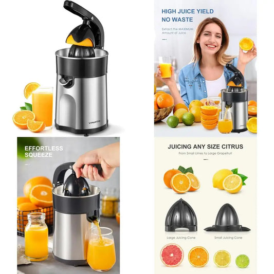 Electric Citrus Juicer with 2 Interchangeable Cones, Dishwasher Safe, BPA-Free, P-Free