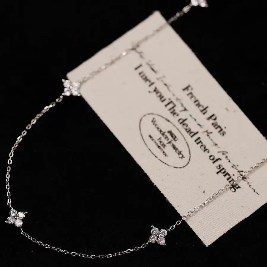 S925 Whole Body Sterling Silver Diamond Four-Leaf Clover Necklace Collarbone Chain Full Star Light Luxury Girl Gift - Floq & Raman