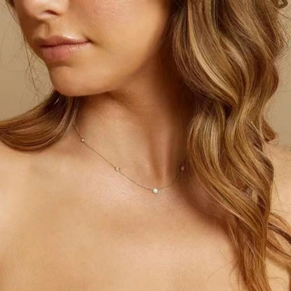 100% Sterling Silver 925 Necklace for Women 5A Zircon Bead 18K Gold Color Korea Clavicle Chain Necklace Trendy JEWELRY - Floq & Raman