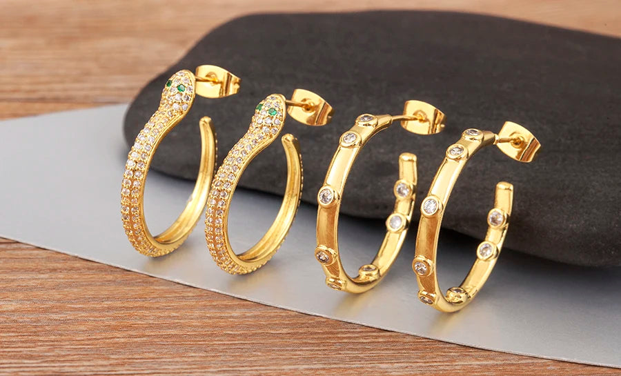 New Popular Snake Shape Cubic Zirconia Big Circle Hoop Earrings For Female Punk Style Daily Party Ear Jewelry Accessories - Floq & Raman