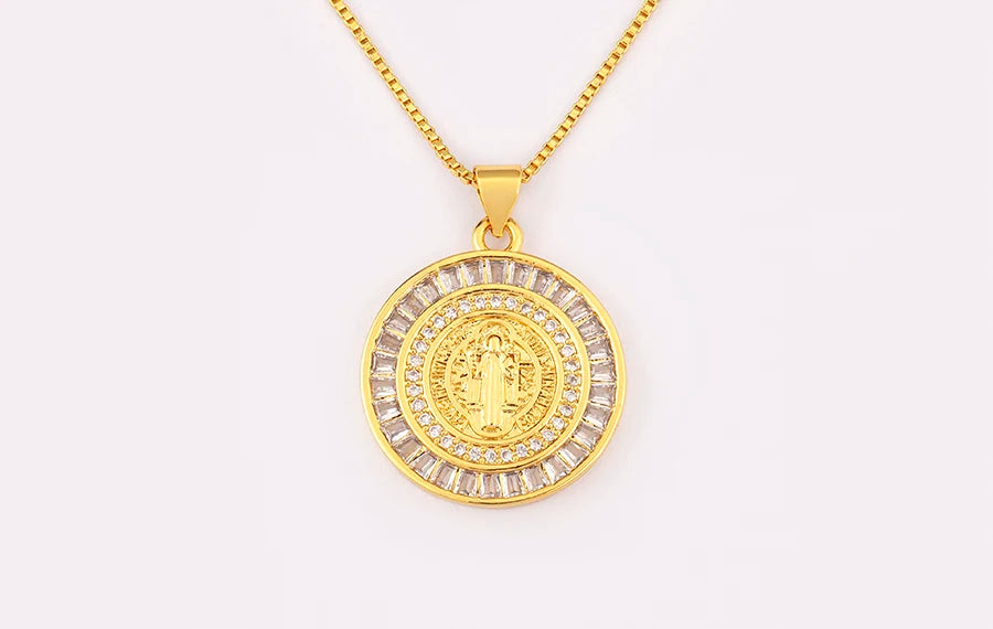 New Retro Oval/Round Shape Religious Style Zircon Flip Pendant Necklace For Female Male Lovers Photos Jewelry Accessories - Floq & Raman