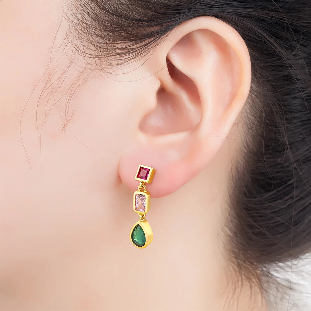 Trendy Dangle Drop Earrings for Women Colorful Color Rainbow Zircon Jewelry Accessories Fine Wedding Engagement Gift - Floq & Raman