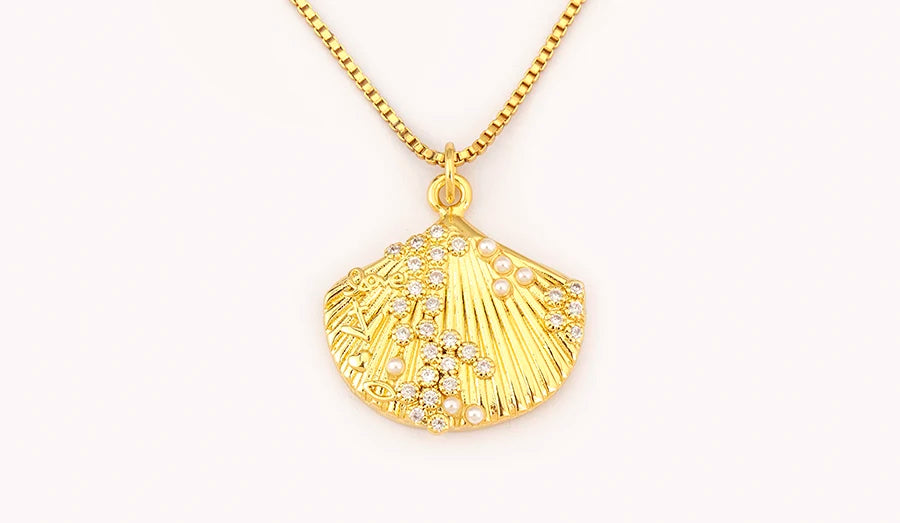 New Fashion Lucky Shell Shape Inlaid Pearl Crystal Zircon Pendant Necklace For Women Female 4 Styles Choice Jewelry Gifts - Floq & Raman