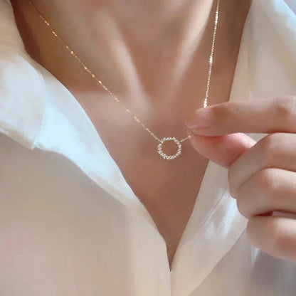 S925 Sterling silver plated 14k gold necklace with zircon full diamond circle light luxury clavicle chain Girl Gift - Floq & Raman