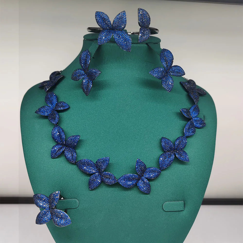 New Fashion African Multi Flowers Dubai Bridal Jewelry Set For Women Wedding Party Nigerian Choker Necklace Earring Set - Floq & Raman