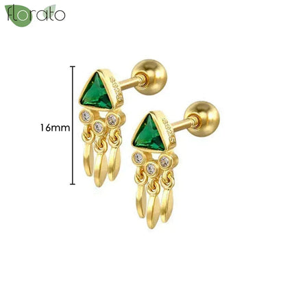 925 Sterling Silver Green Crystal CZ Hoop Earrings for Women | 2023 Luxury Gold Small Huggie Earrings | Fashion Piercing Jewelry - Floq & Raman