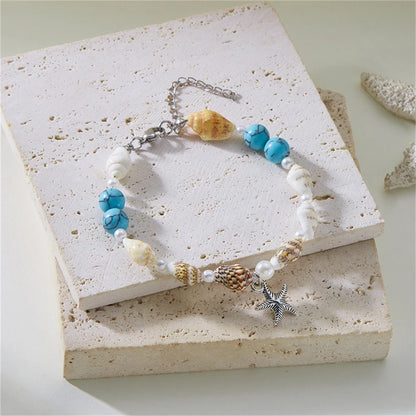 Dolphin, Starfish & Shell Pendant Bracelet – Conch Beads, Zinc Alloy, Adjustable | Summer Jewelry for Women - Floq & Raman